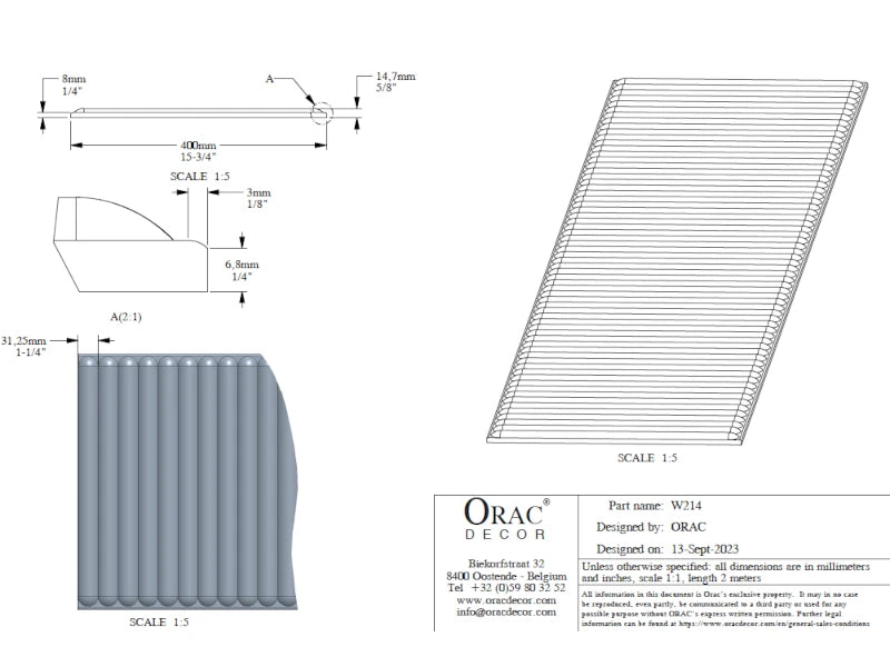 Flexibles 3D Wandpaneel W214F HILL BEAD XL | 200 x 40 cm