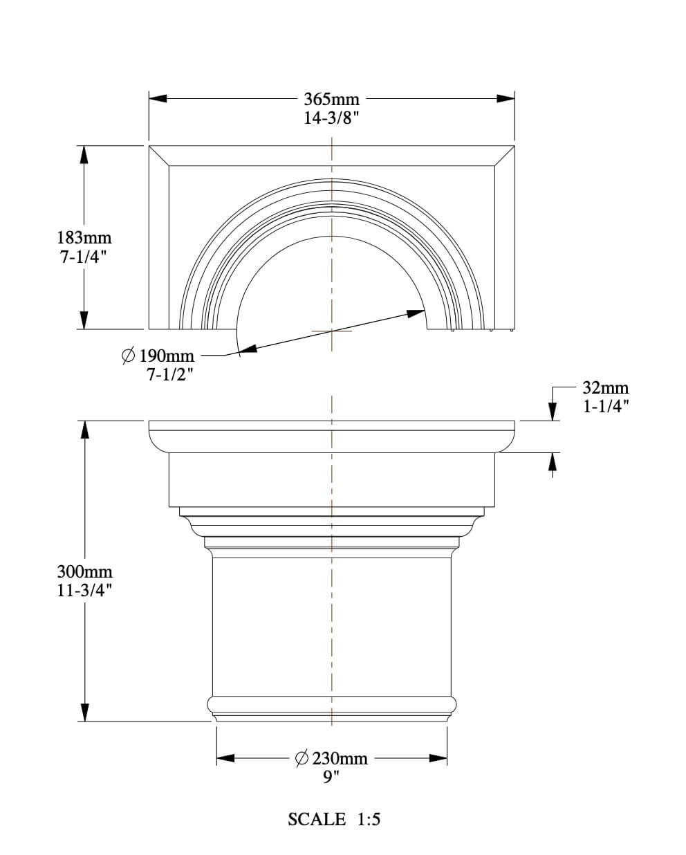 Half capital for half columns | 183 x 300 x 365 mm | K1111