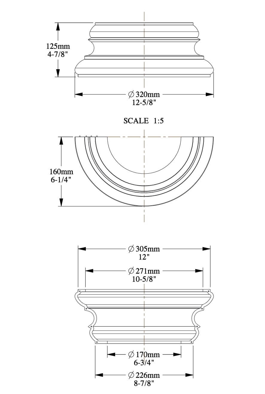 Foot base for half columns | 160 x 125 x 320 mm | K1151