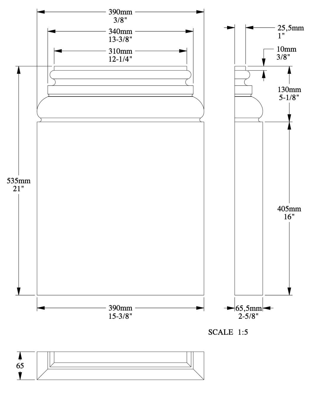 Voetstuk voor pilaster | 53,5 x 39 x 6,5 cm | Pilastersokkel K254