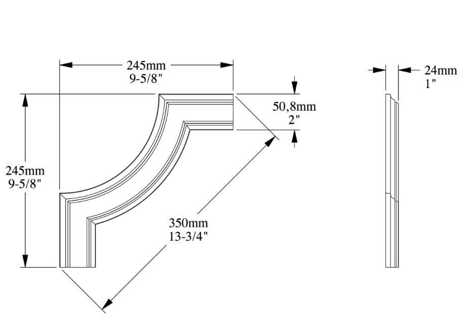 Hoekelement P101A voor wandlijsten P1020 | 245 x 24 x 245 mm