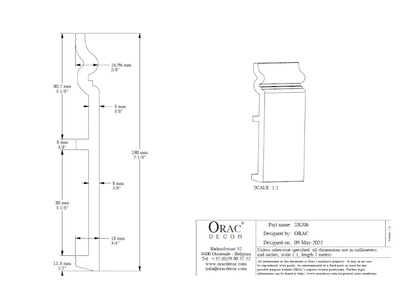 Sockelleiste SX206 CONTOUR | 18 x 180 x 2000 mm