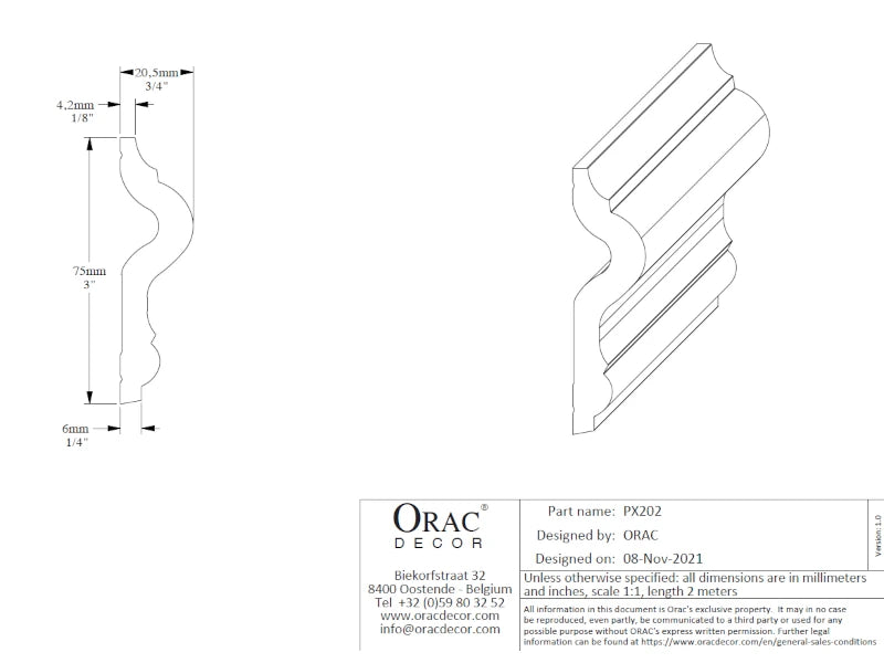 Wandleiste PX202 HERITAGE | 20 x 75 x 2000 mm